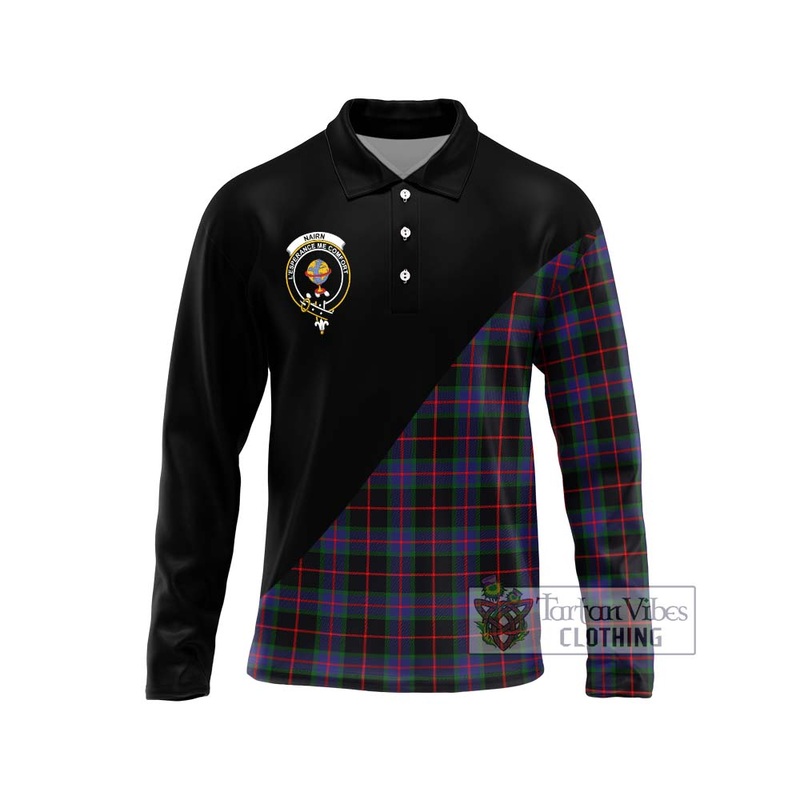 Nairn Tartan Long Sleeve Polo Shirt with Family Crest and Military Logo Style