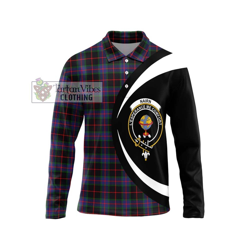 Nairn Tartan Long Sleeve Polo Shirt with Family Crest Circle Style