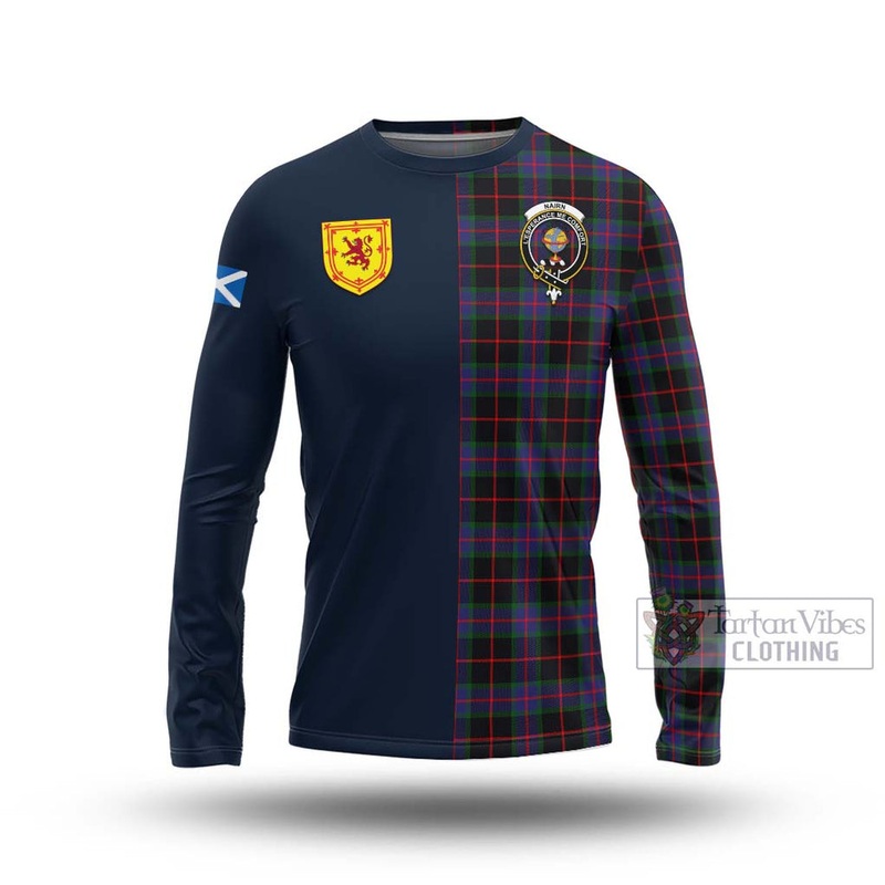 Nairn Tartan Long Sleeve T-Shirt Alba with Scottish Lion Royal Arm Half Style