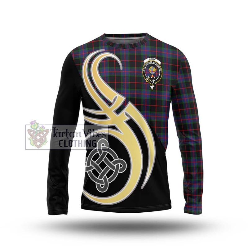 Nairn Tartan Long Sleeve T-Shirt with Family Crest and Celtic Symbol Style