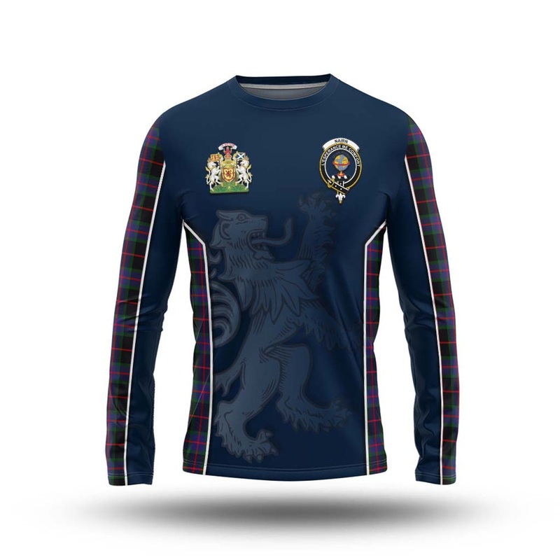 Nairn Tartan Long Sleeve T-Shirt with Family Crest and Lion Rampant Vibes Sport Style