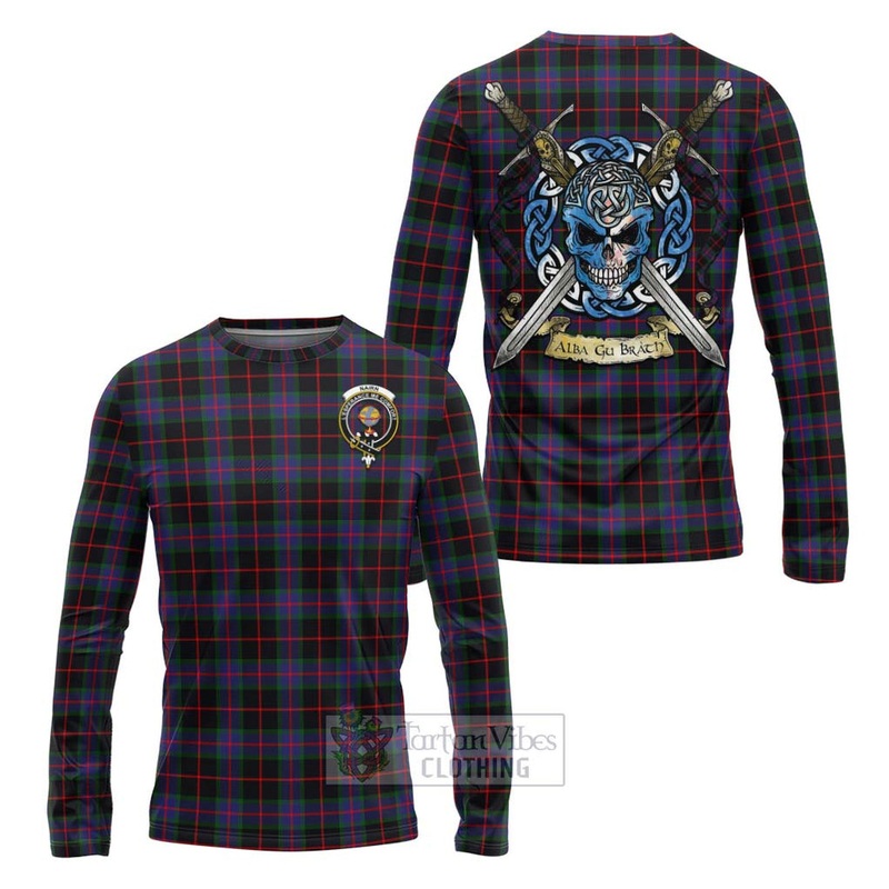 Nairn Tartan Long Sleeve T-Shirt with Family Crest Celtic Skull Style