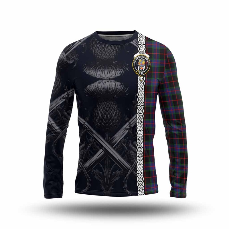 Nairn Tartan Long Sleeve T-Shirt with Family Crest Cross Sword Thistle Celtic Vibes