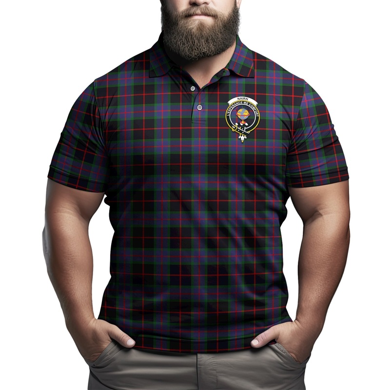 Nairn Tartan Men's Polo Shirt with Family Crest