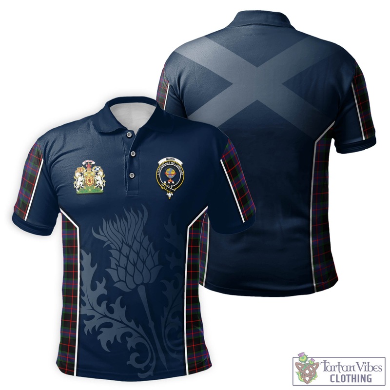 Nairn Tartan Men's Polo Shirt with Family Crest and Scottish Thistle Vibes Sport Style