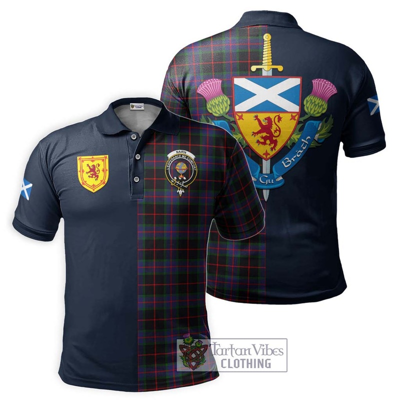 Nairn Tartan Polo Shirt Alba with Scottish Lion Royal Arm Half Style