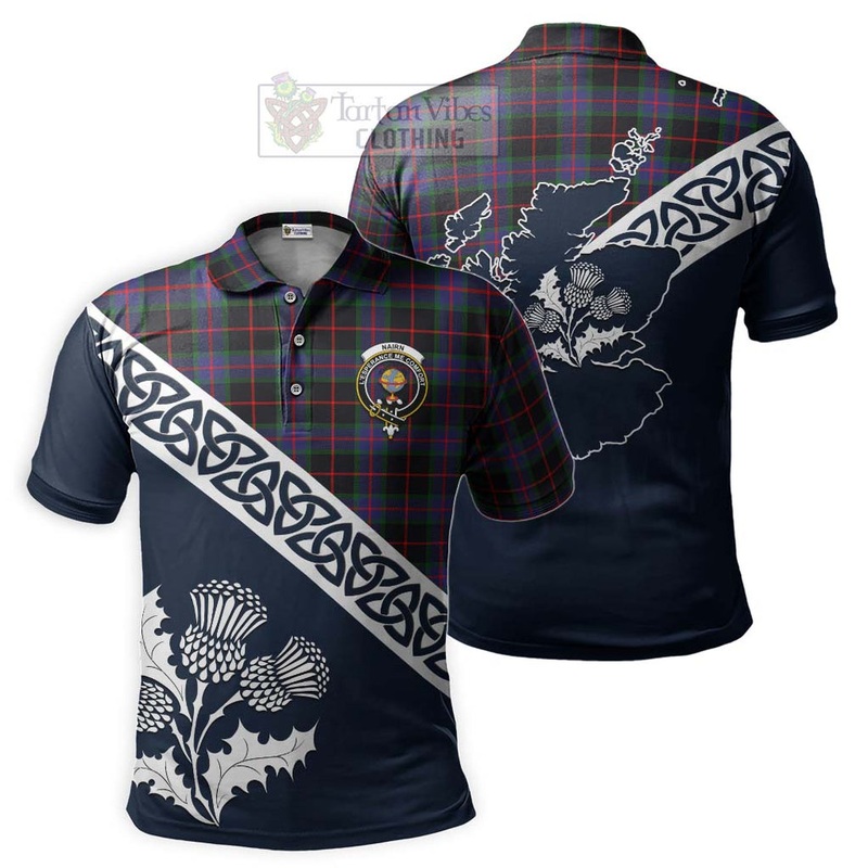Nairn Tartan Polo Shirt Featuring Thistle and Scotland Map