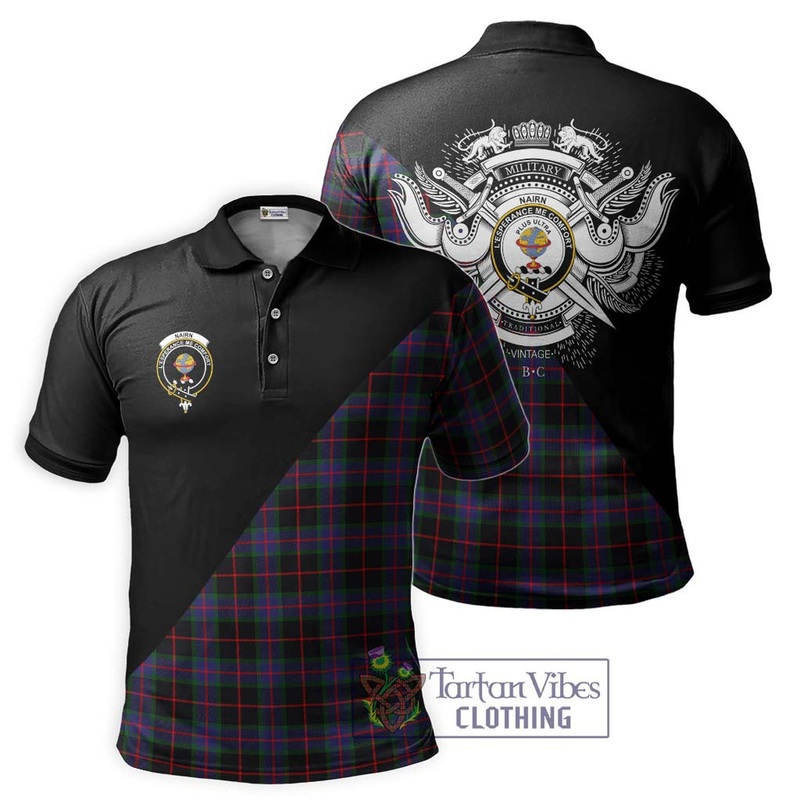 Nairn Tartan Polo Shirt with Family Crest and Military Logo Style