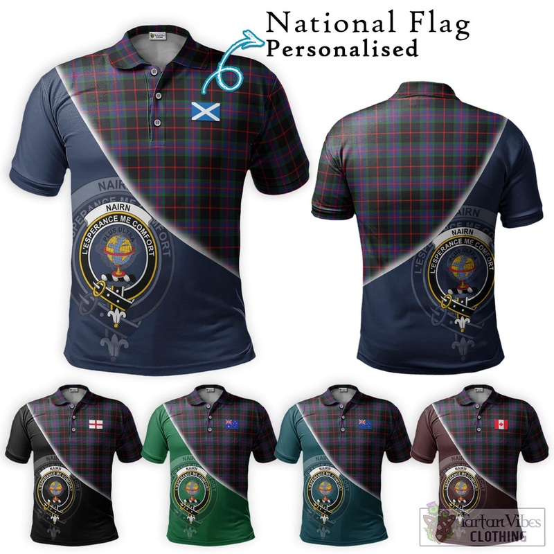 Nairn Tartan Polo Shirt with Personalised National Flag and Family Crest Half Style