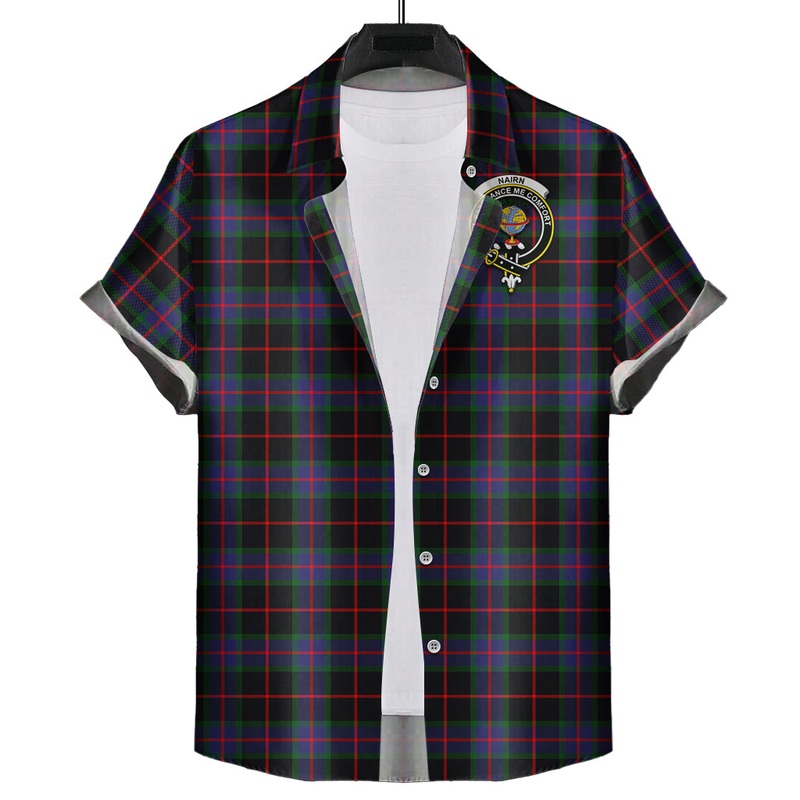 Nairn Tartan Short Sleeve Button Down Shirt with Family Crest
