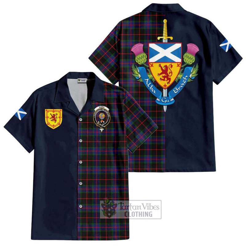 Nairn Tartan Short Sleeve Button Shirt Alba with Scottish Lion Royal Arm Half Style