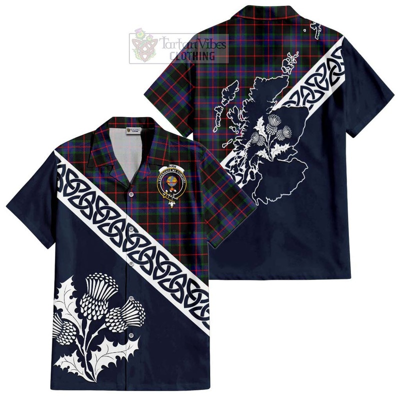 Nairn Tartan Short Sleeve Button Shirt Featuring Thistle and Scotland Map