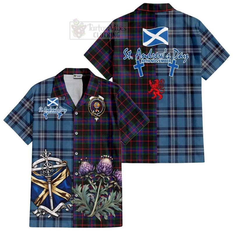 Nairn Tartan Short Sleeve Button Shirt Happy St. Andrew's Day Half Tartan Style