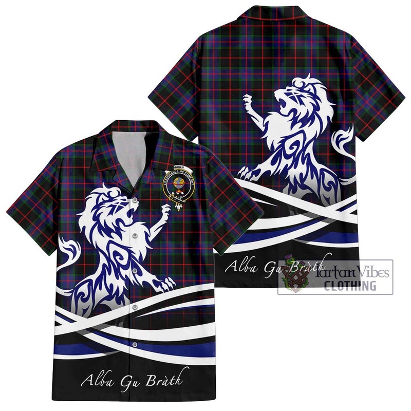 Nairn Tartan Short Sleeve Button Shirt with Alba Gu Brath Regal Lion Emblem
