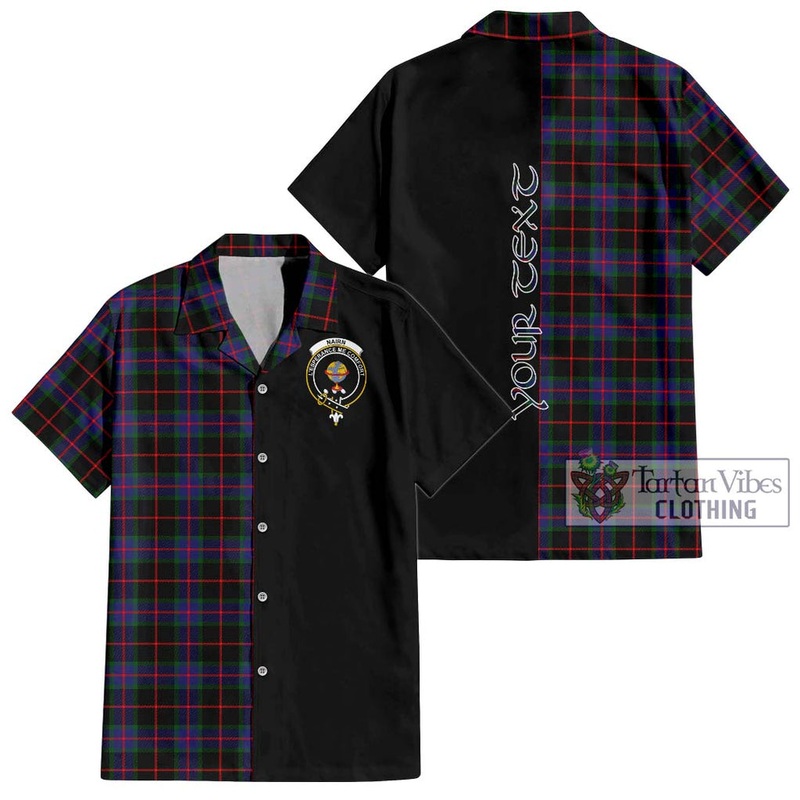 Nairn Tartan Short Sleeve Button Shirt with Family Crest and Half Of Me Style