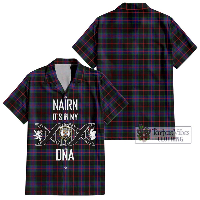 Nairn Tartan Short Sleeve Button Shirt with Family Crest DNA In Me Style
