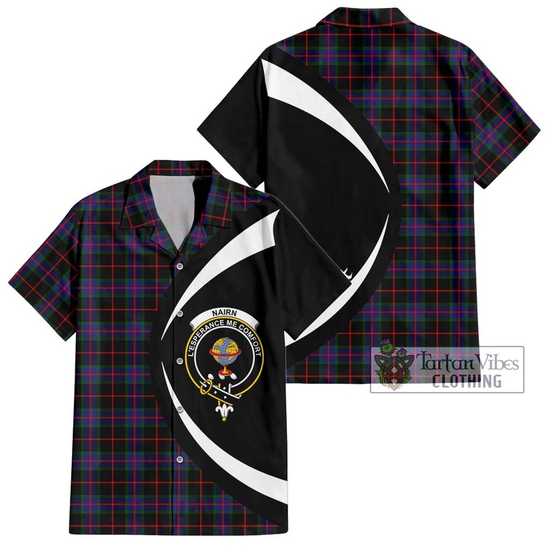 Nairn Tartan Short Sleeve Button Up with Family Crest Circle Style