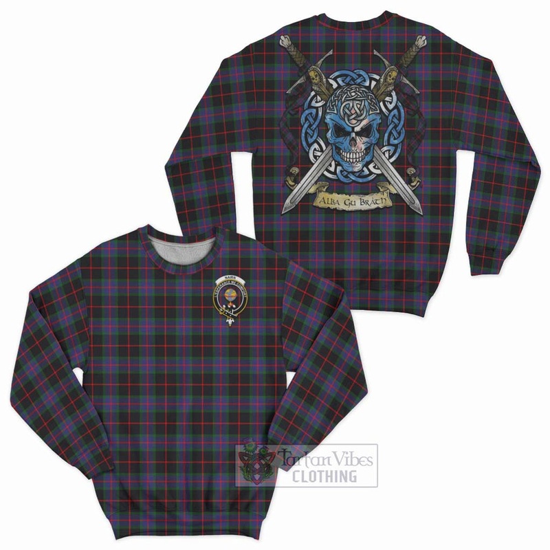 Nairn Tartan Sweatshirt with Family Crest Celtic Skull Style