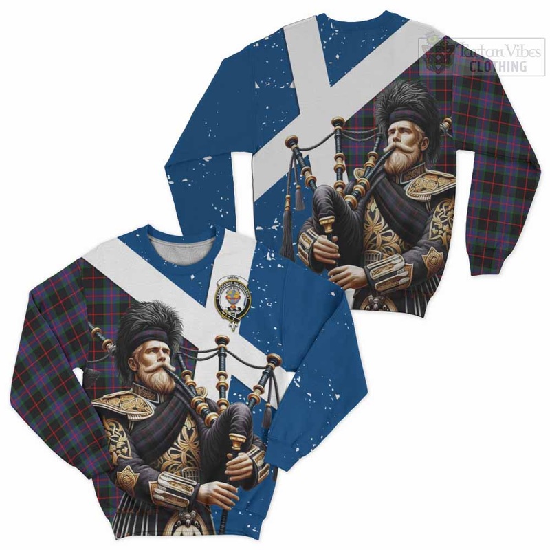 Nairn Tartan Sweatshirt with Family Crest Scottish Bagpiper Vibes