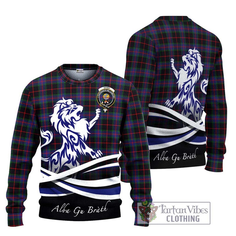 Nairn Tartan Ugly Sweater with Alba Gu Brath Regal Lion Emblem