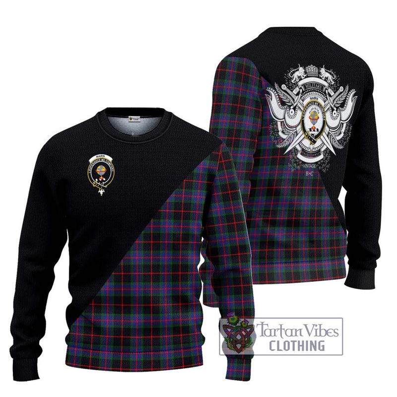 Nairn Tartan Ugly Sweater with Family Crest and Military Logo Style