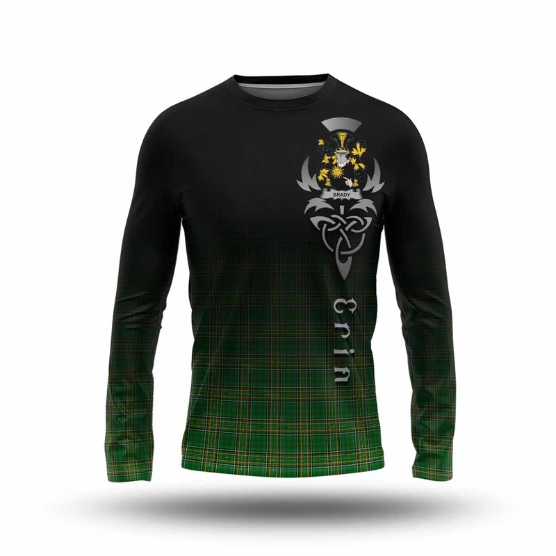 Brady Irish Clan Long Sleeve T-Shirt with Coat of Arms Erin Go Bragh Celtic Inspired