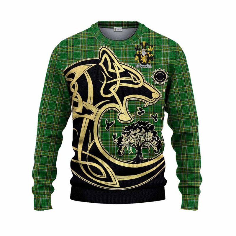 Bramhall Irish Tartan Knitted Sweater with Coat of Arms Celtic Wolf Style