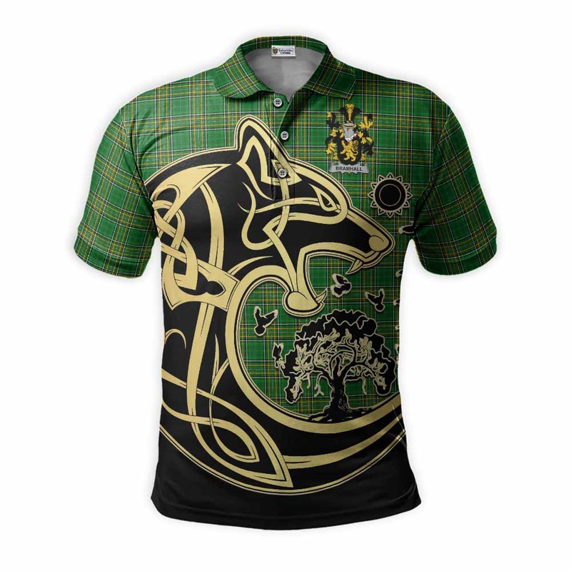Bramhall Irish Tartan Polo Shirt with Coat of Arms Celtic Wolf Style
