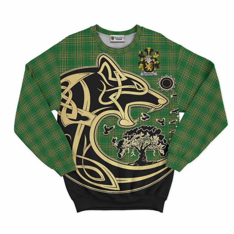 Bramhall Irish Tartan Sweatshirt with Coat of Arms Celtic Wolf Style