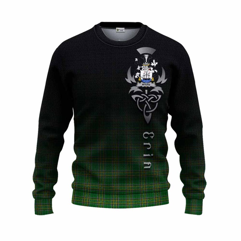 Myers Irish Clan Knitted Sweater with Coat of Arms Erin Go Bragh Celtic Inspired
