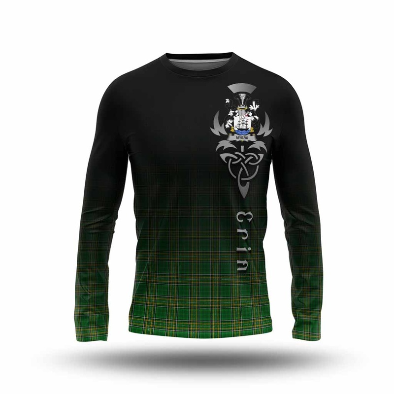 Myers Irish Clan Long Sleeve T-Shirt with Coat of Arms Erin Go Bragh Celtic Inspired