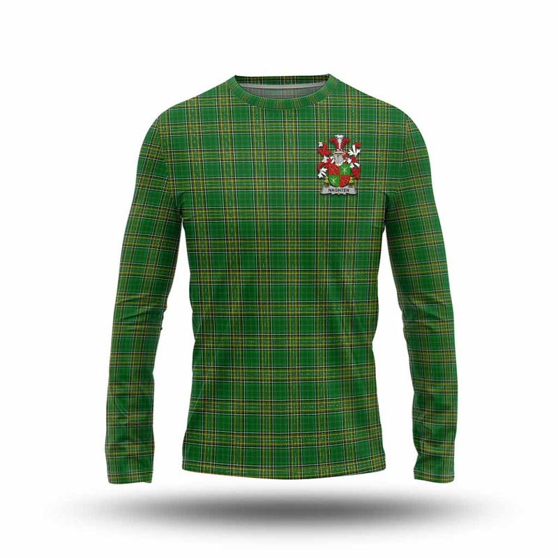 Naghten Irish Clan Tartan Long Sleeve T-Shirt with Coat of Arms