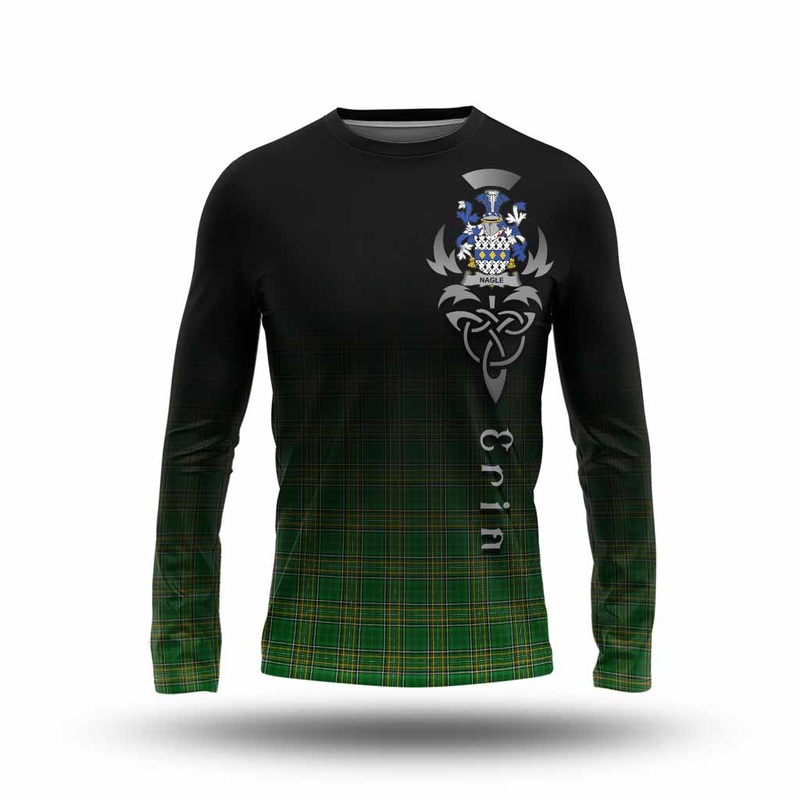 Nagle Irish Clan Long Sleeve T-Shirt with Coat of Arms Erin Go Bragh Celtic Inspired