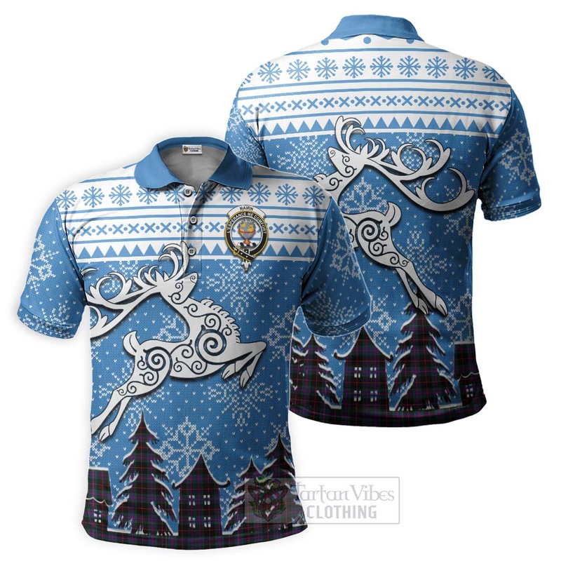 Nairn Clan Christmas Polo Shirt Celtic Reindeer Style