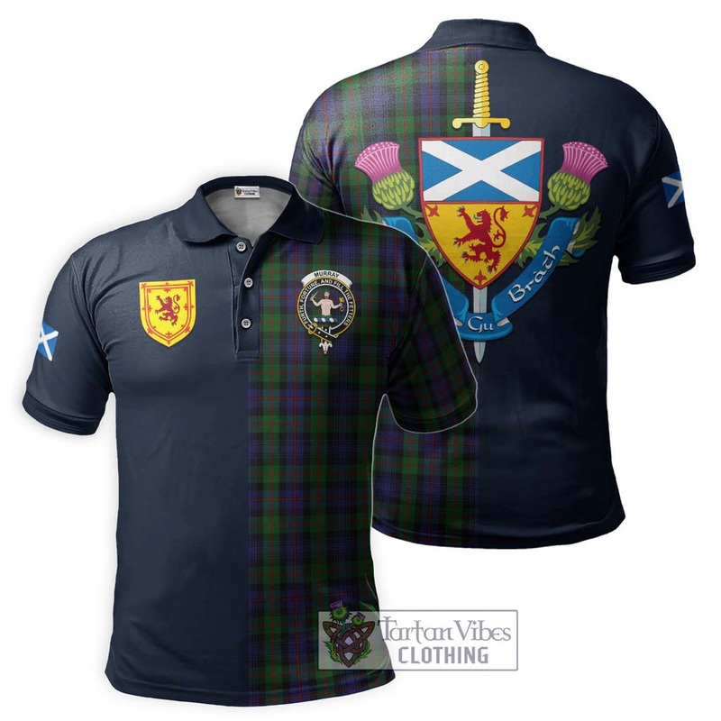 Murray Tartan Polo Shirt Alba with Scottish Lion Royal Arm Half Style