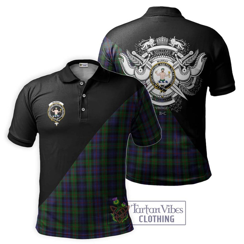 Murray Tartan Polo Shirt with Family Crest and Military Logo Style