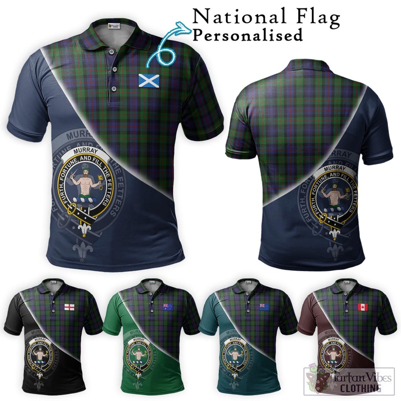 Murray Tartan Polo Shirt with Personalised National Flag and Family Crest Half Style
