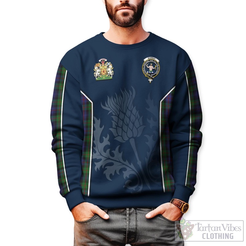 Murray Tartan Sweatshirt with Family Crest and Scottish Thistle Vibes Sport Style