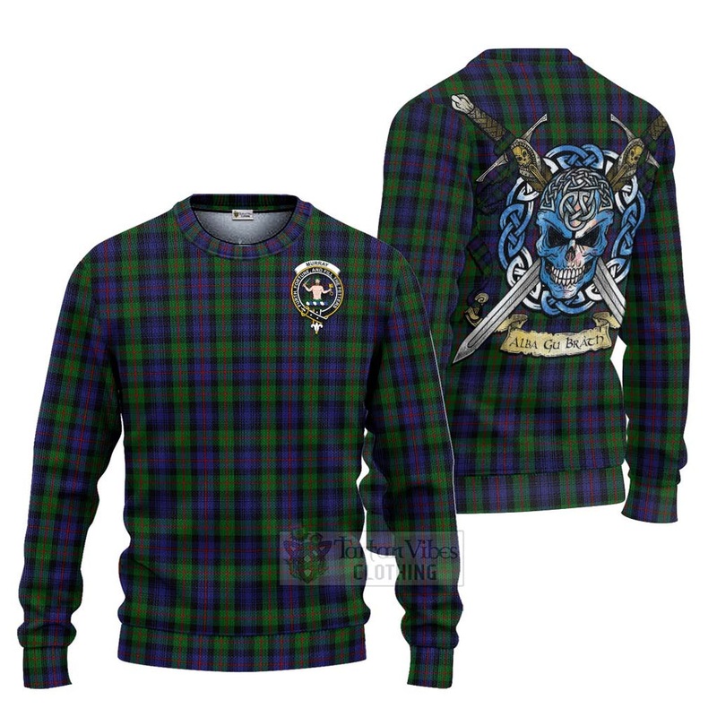 Murray Tartan Ugly Sweater with Family Crest Celtic Skull Style