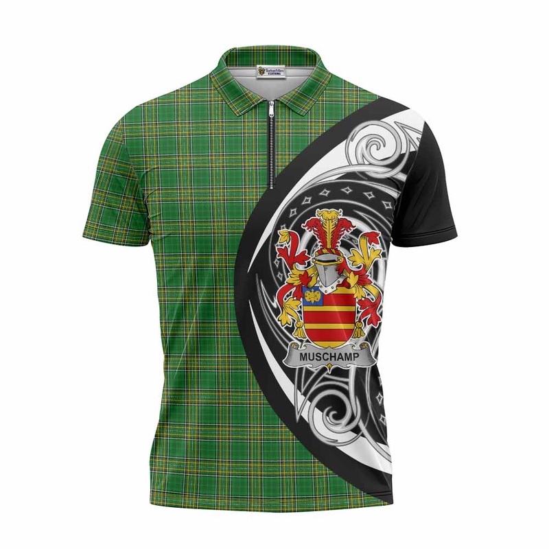 Muschamp Irish Clan Zipper Polo Shirt Celtic Circle Style