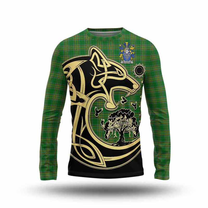 Musgrave Irish Tartan Long Sleeve T-Shirt with Coat of Arms Celtic Wolf Style