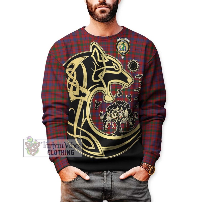 Murray of Tullibardine Tartan Sweatshirt with Family Crest Celtic Wolf Style