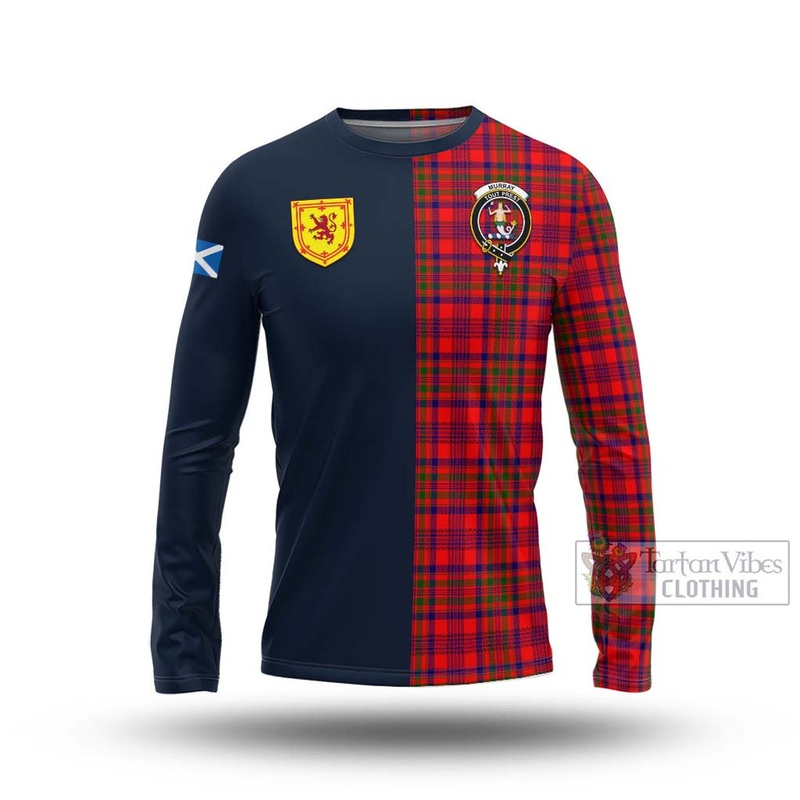 Murray of Tulloch Modern Tartan Long Sleeve T-Shirt Alba with Scottish Lion Royal Arm Half Style