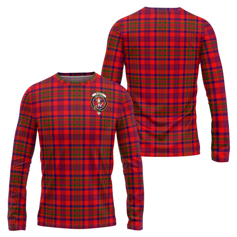Murray of Tulloch Modern Tartan Long Sleeve T-Shirt with Family Crest