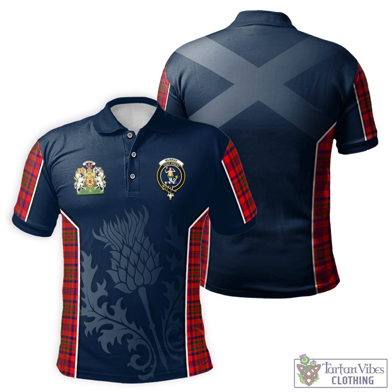 Murray of Tulloch Modern Tartan Men's Polo Shirt with Family Crest and Scottish Thistle Vibes Sport Style