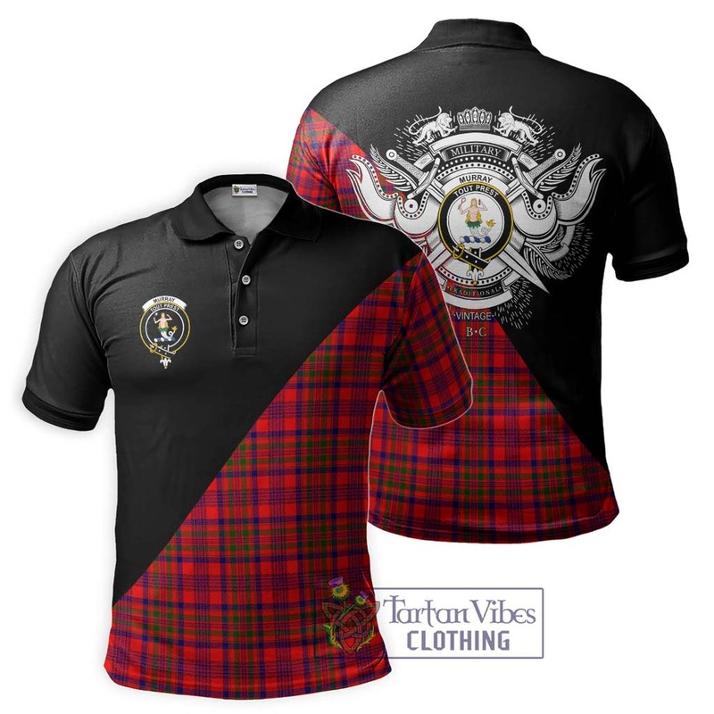 Murray of Tulloch Modern Tartan Polo Shirt with Family Crest and Military Logo Style