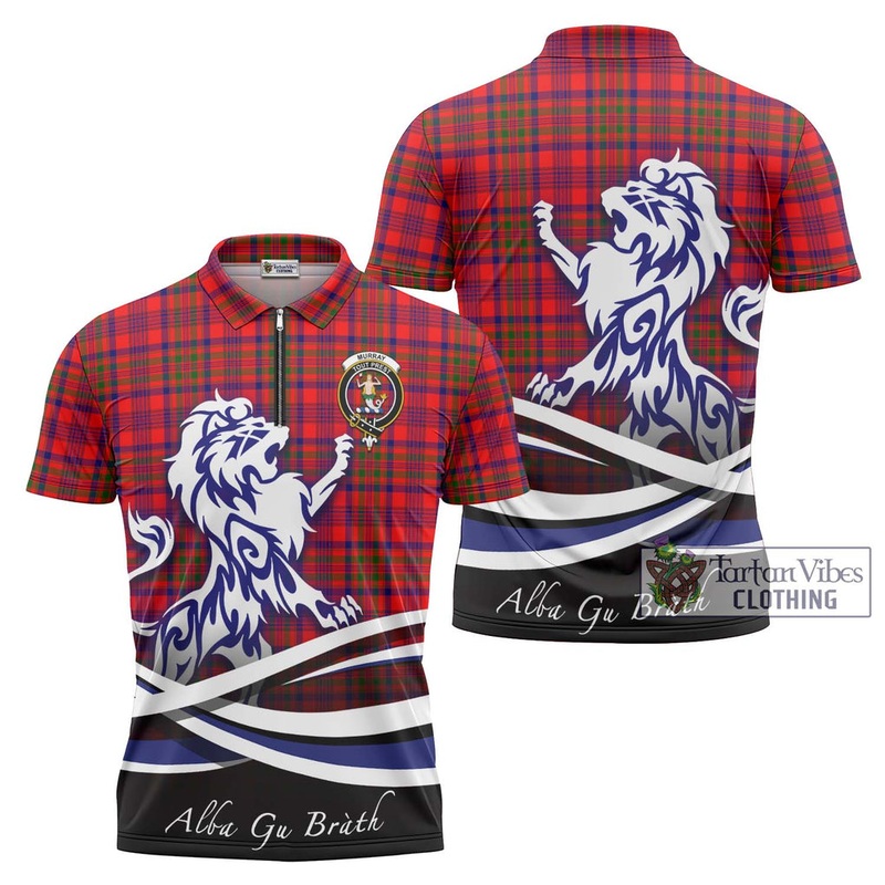 Murray of Tulloch Modern Tartan Zipper Polo Shirt with Alba Gu Brath Regal Lion Emblem