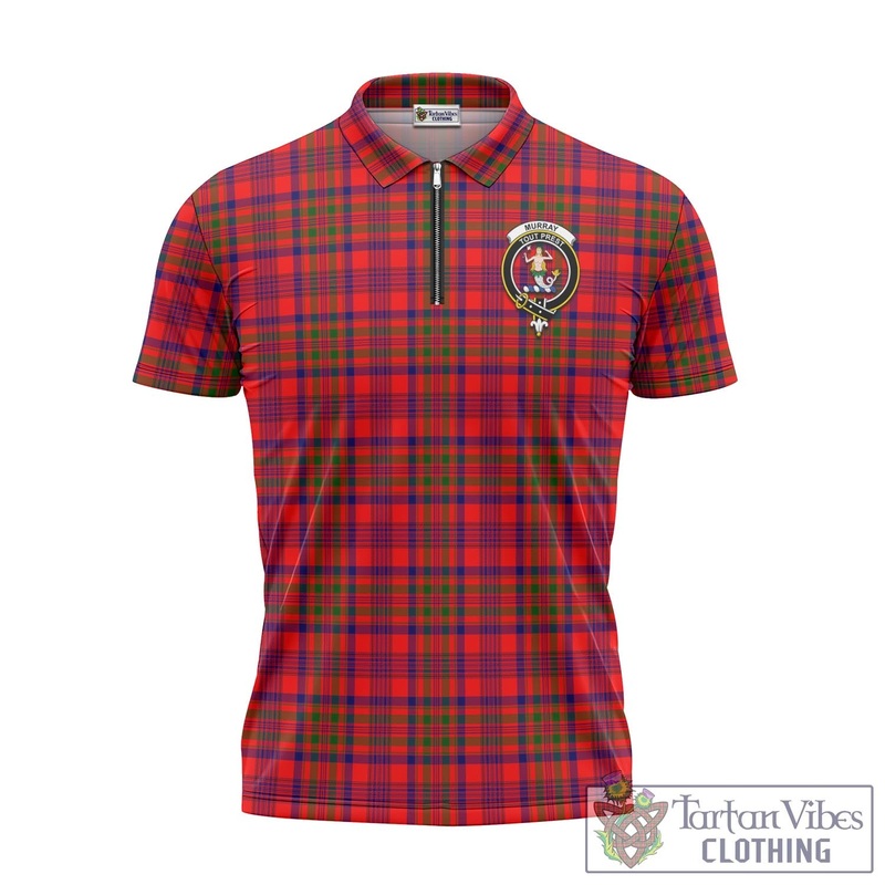 Murray of Tulloch Modern Tartan Zipper Polo Shirt with Family Crest