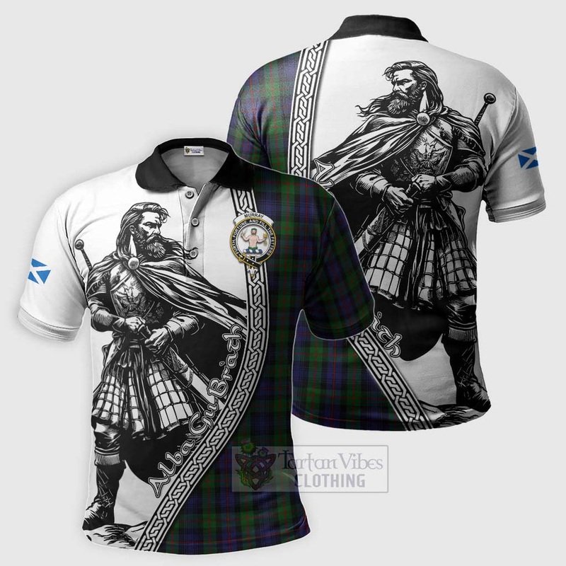 Murray Tartan Clan Crest Polo Shirt with Highlander Warrior Celtic Style