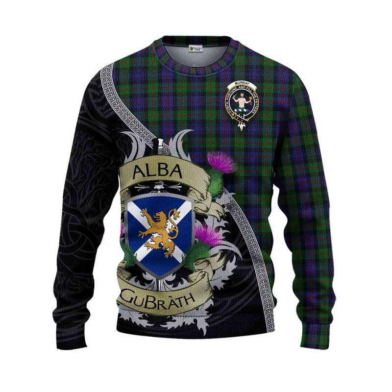 Murray Tartan Family Crest Knitted Sweater Lion Rampant Royal Thistle Shield Celtic Inspired